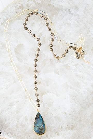 large raw teardop labradorite necklace